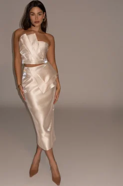 JLUXLABEL Champagne Reception Pleated Midi Skirt