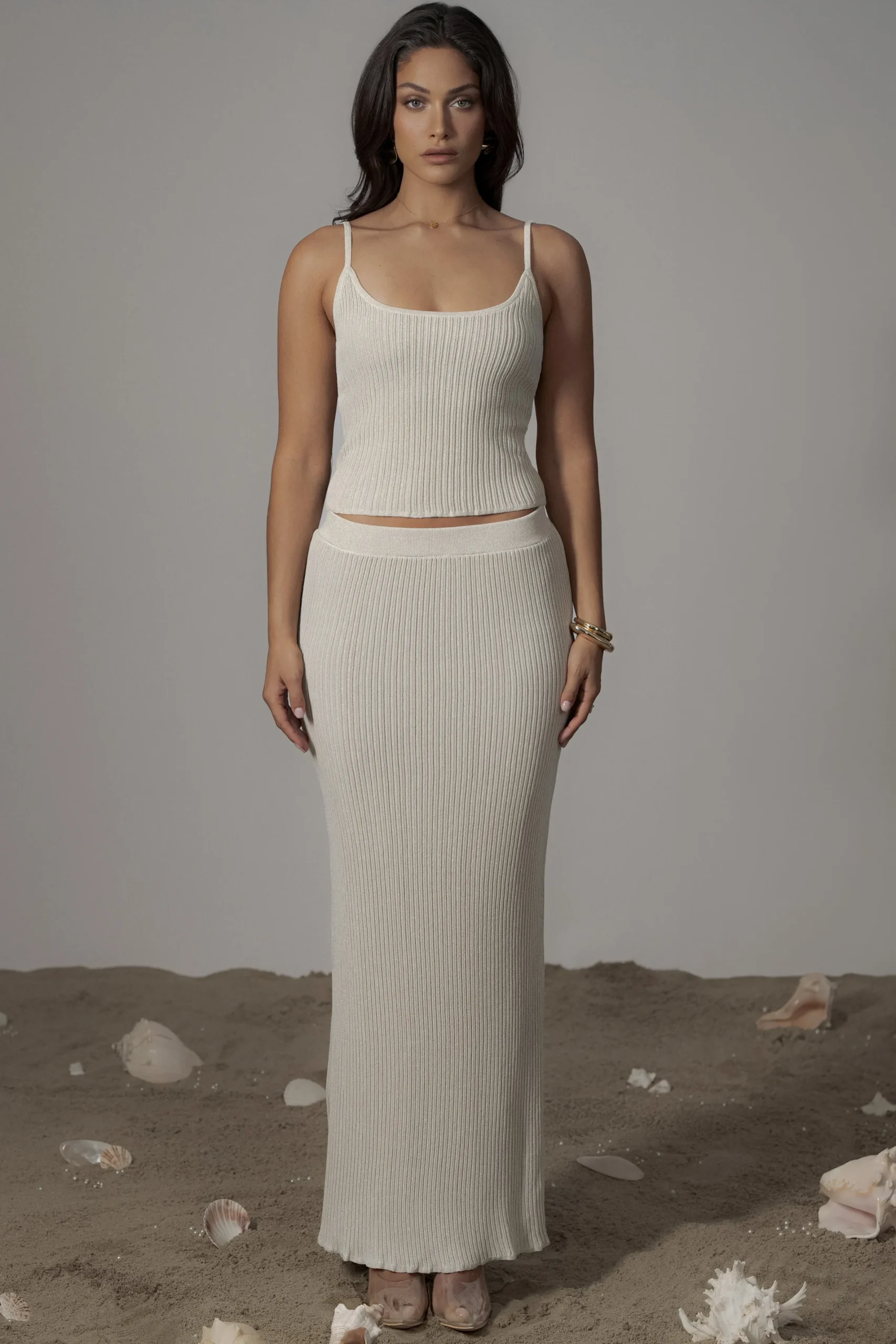 JLUXLABEL Champagne Serena Ribbed Skirt Set