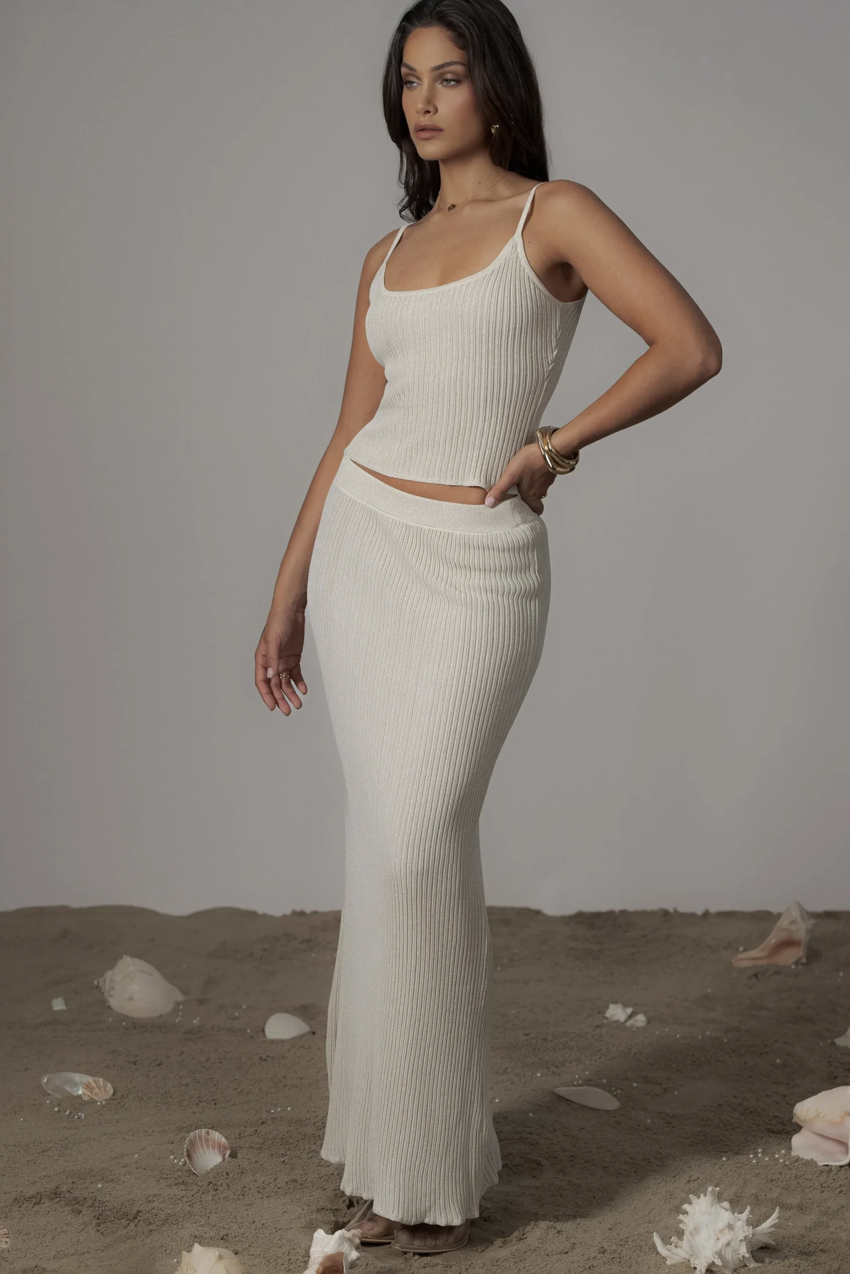 JLUXLABEL Champagne Serena Ribbed Skirt Set