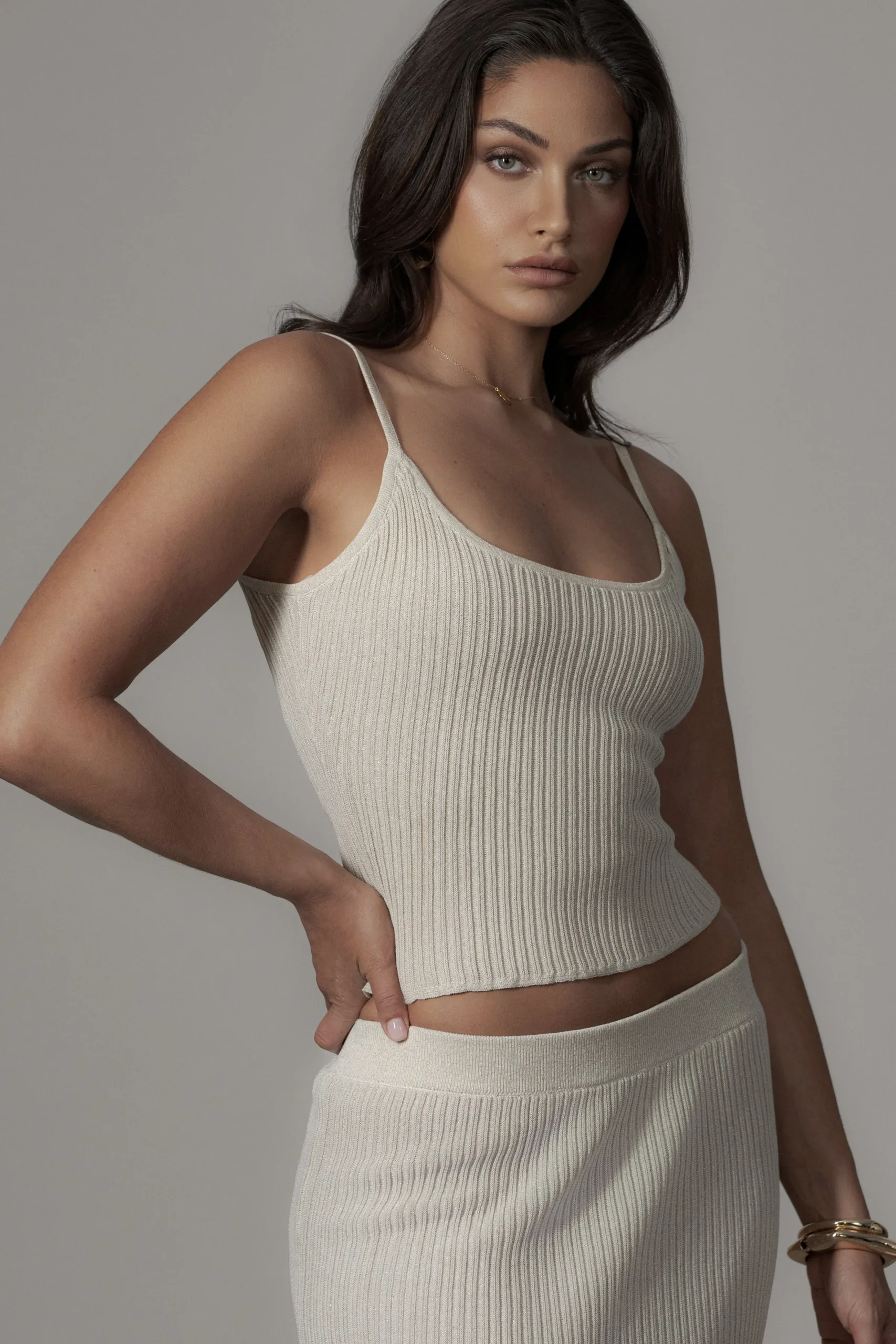 JLUXLABEL Champagne Serena Ribbed Skirt Set
