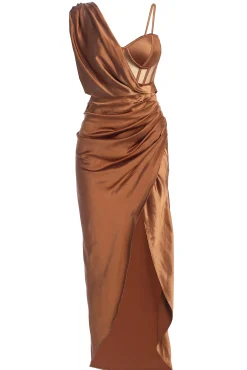 JLUXLABEL Chocolate Anastacia Drape Maxi Dress