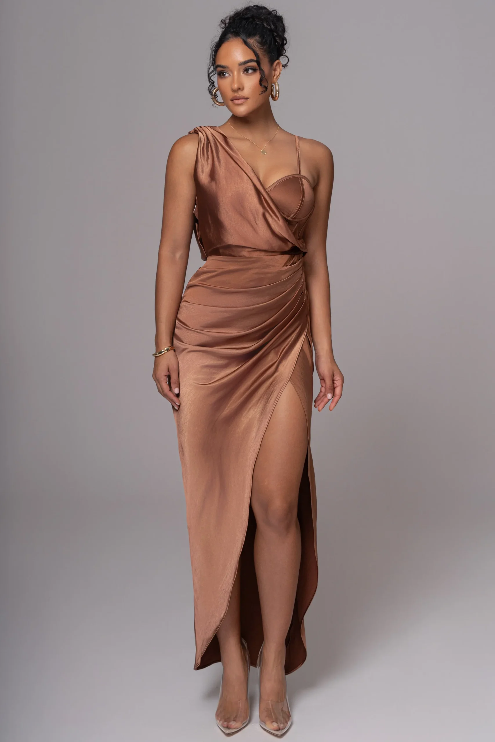 JLUXLABEL Chocolate Anastacia Drape Maxi Dress