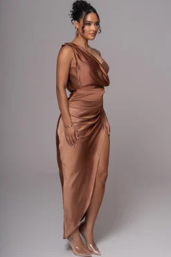 JLUXLABEL Chocolate Anastacia Drape Maxi Dress