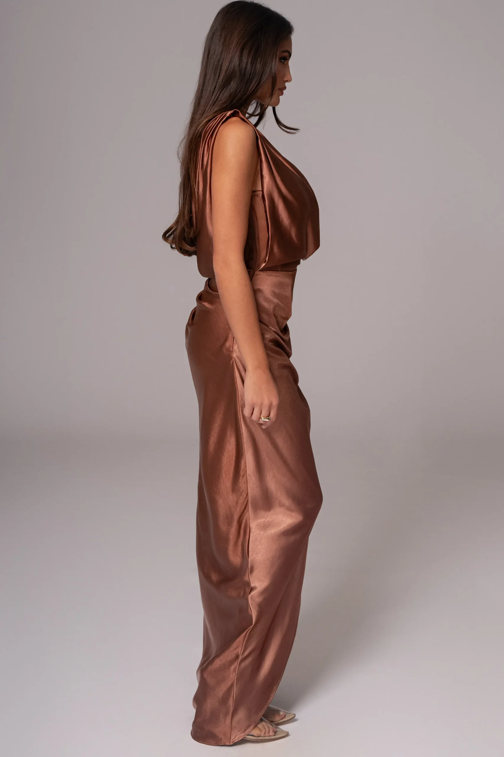 JLUXLABEL Chocolate Anastacia Drape Maxi Dress