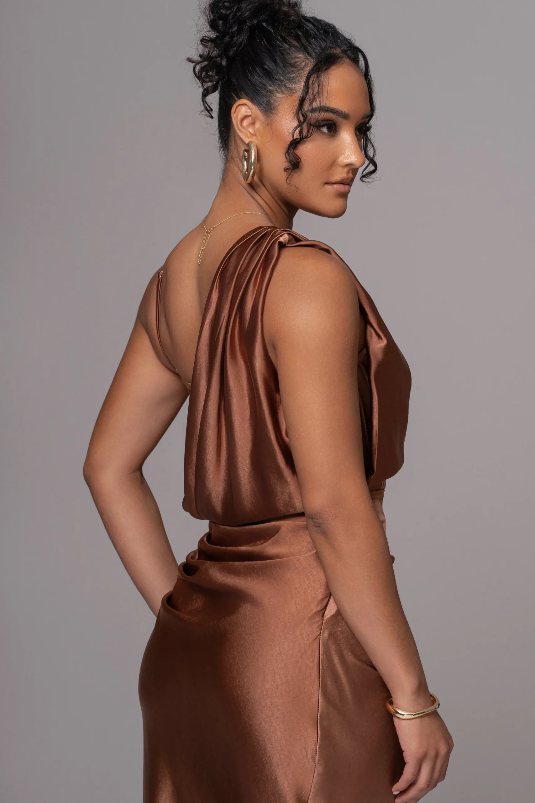 JLUXLABEL Chocolate Anastacia Drape Maxi Dress