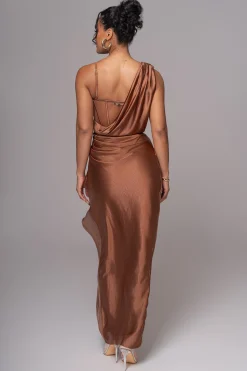JLUXLABEL Chocolate Anastacia Drape Maxi Dress