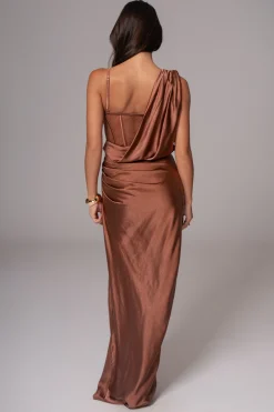 JLUXLABEL Chocolate Anastacia Drape Maxi Dress