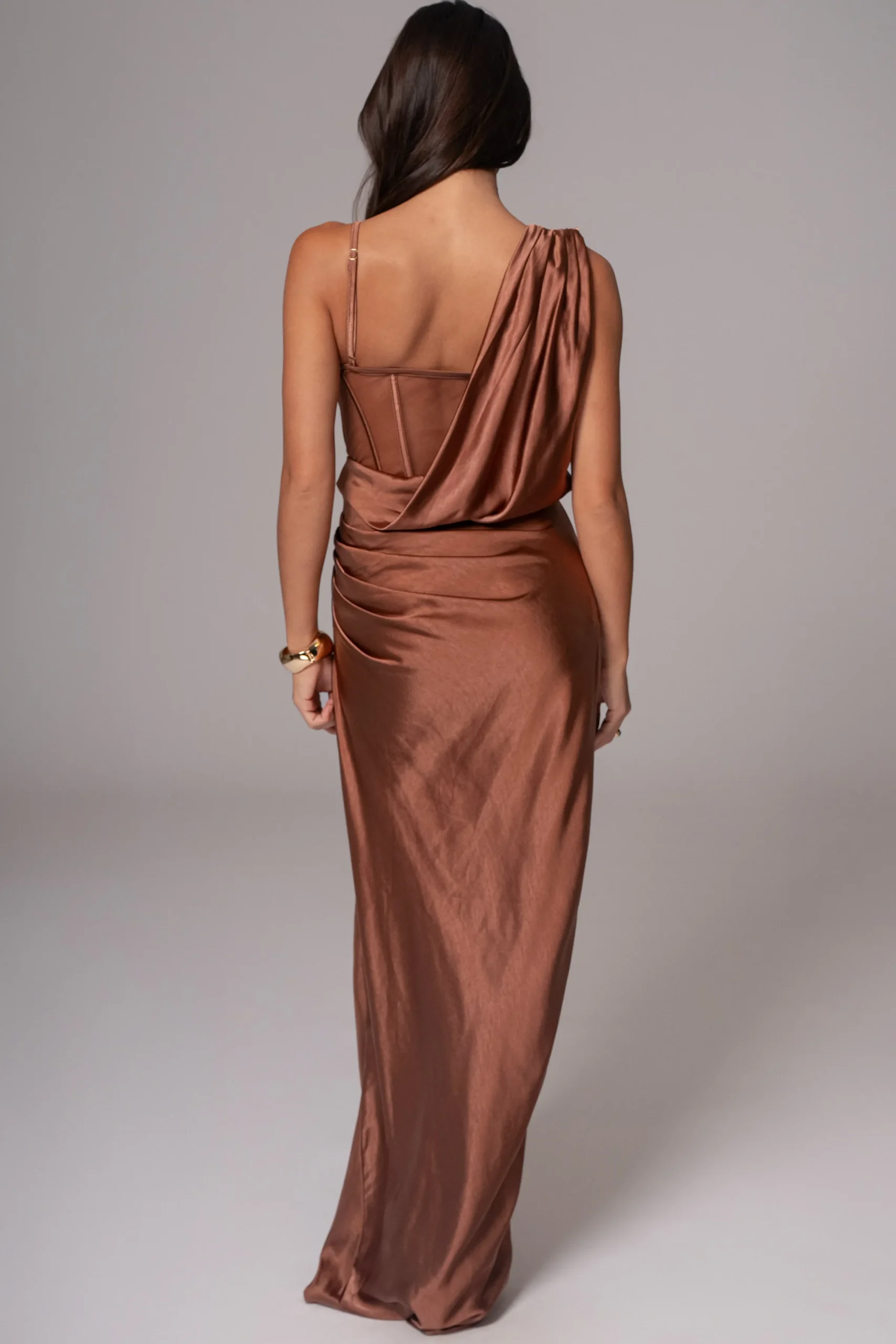 JLUXLABEL Chocolate Anastacia Drape Maxi Dress