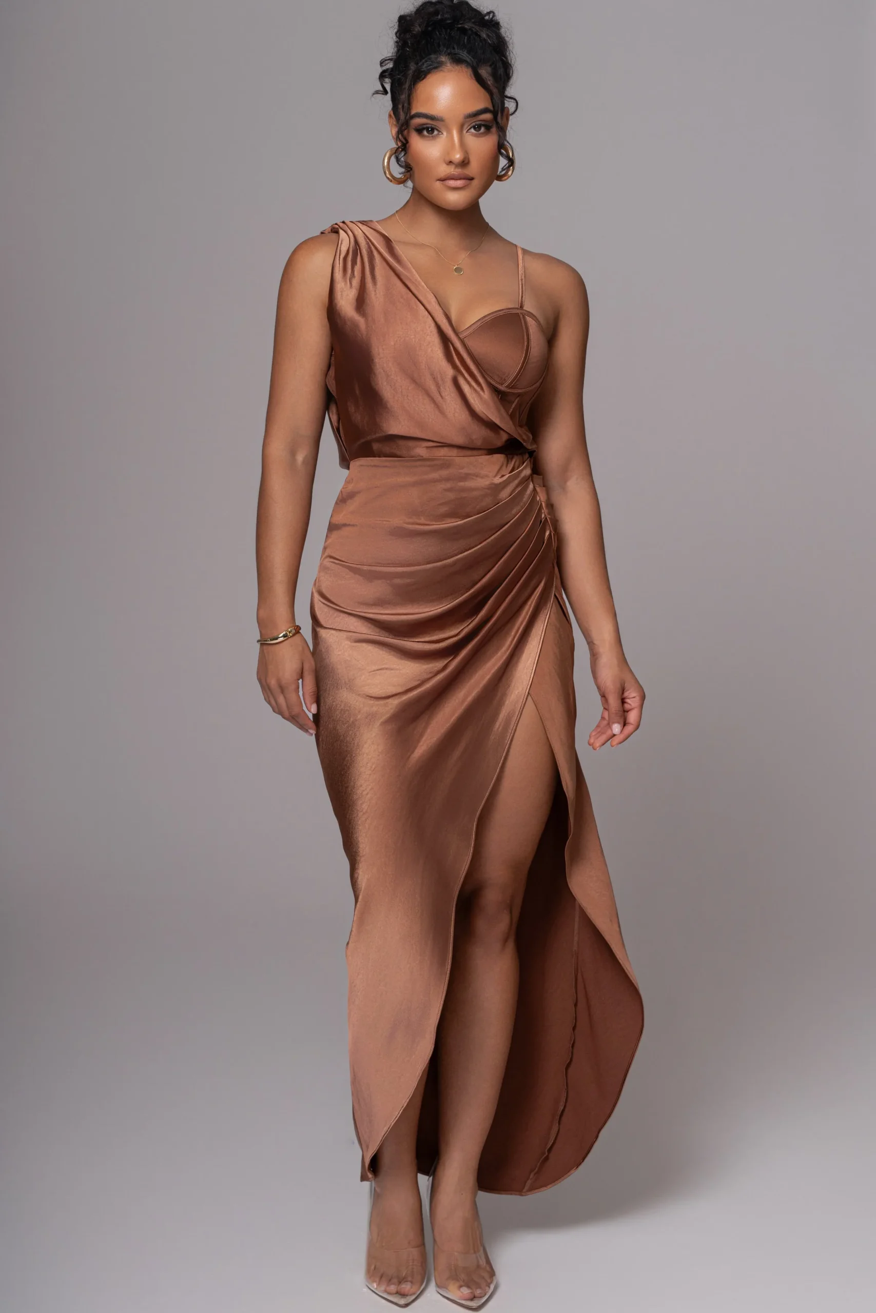 JLUXLABEL Chocolate Anastacia Drape Maxi Dress