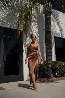JLUXLABEL Chocolate Anastacia Drape Maxi Dress