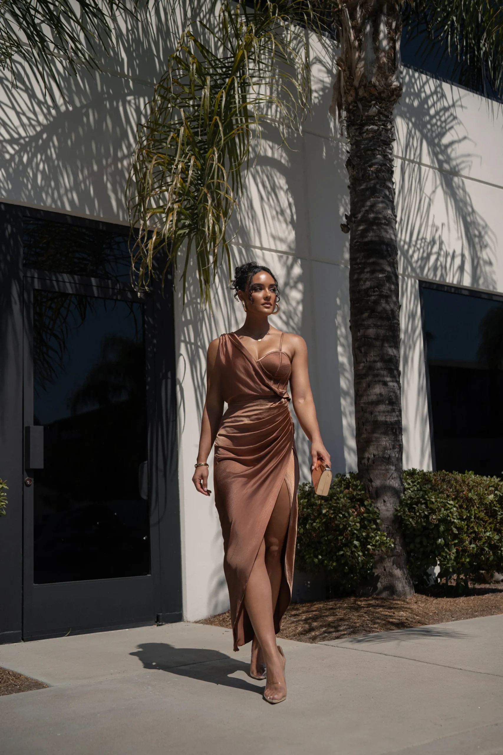 JLUXLABEL Chocolate Anastacia Drape Maxi Dress