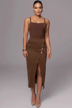 JLUXLABEL Chocolate Audrey Suede Midi Skirt