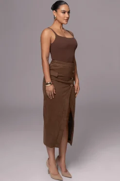 JLUXLABEL Chocolate Audrey Suede Midi Skirt