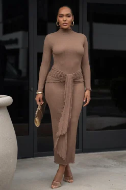 JLUXLABEL Chocolate Drape Mock Neck Dress
