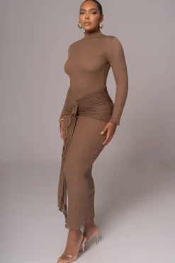 JLUXLABEL Chocolate Drape Mock Neck Dress