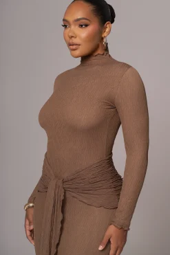 JLUXLABEL Chocolate Drape Mock Neck Dress