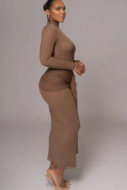 JLUXLABEL Chocolate Drape Mock Neck Dress