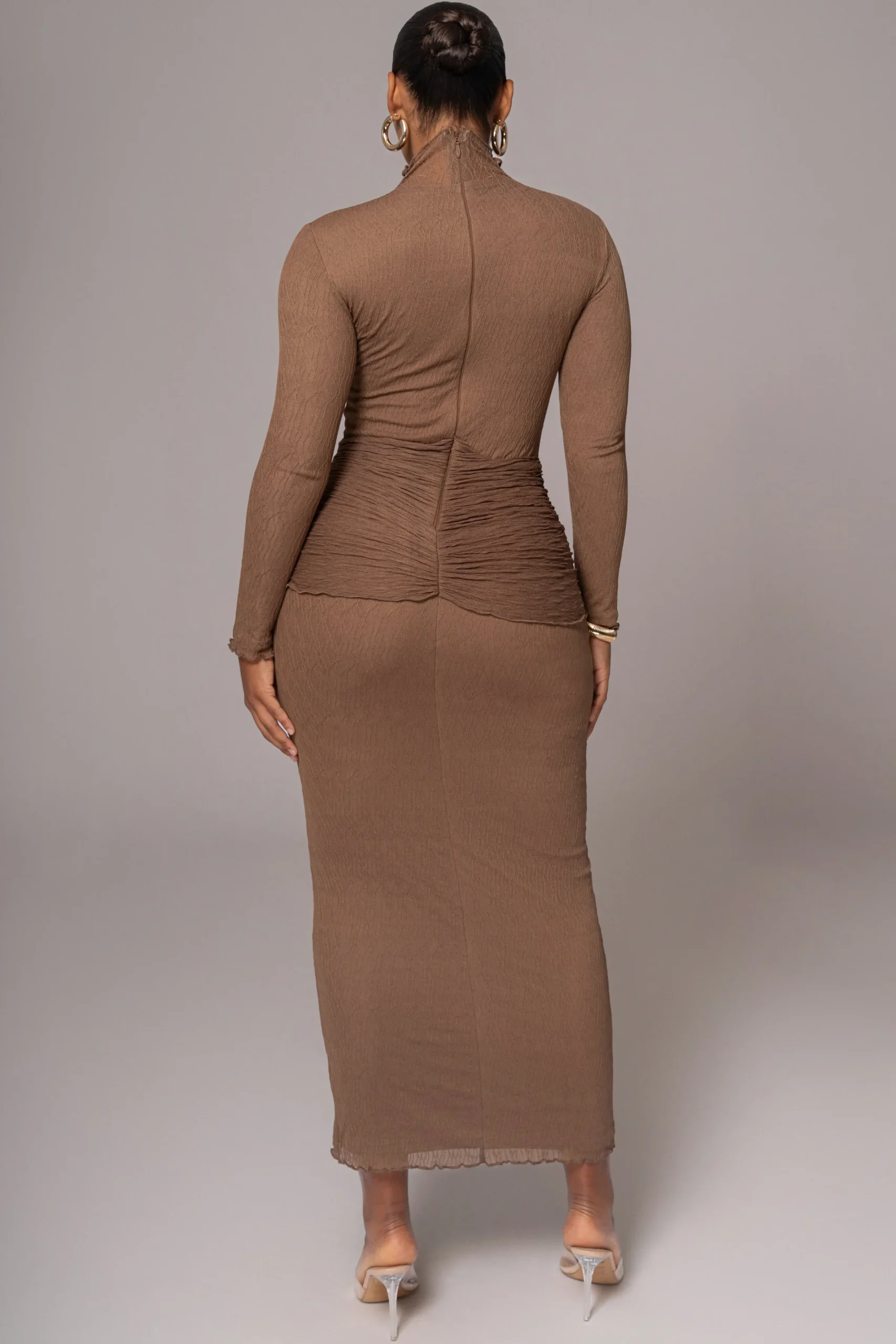 JLUXLABEL Chocolate Drape Mock Neck Dress