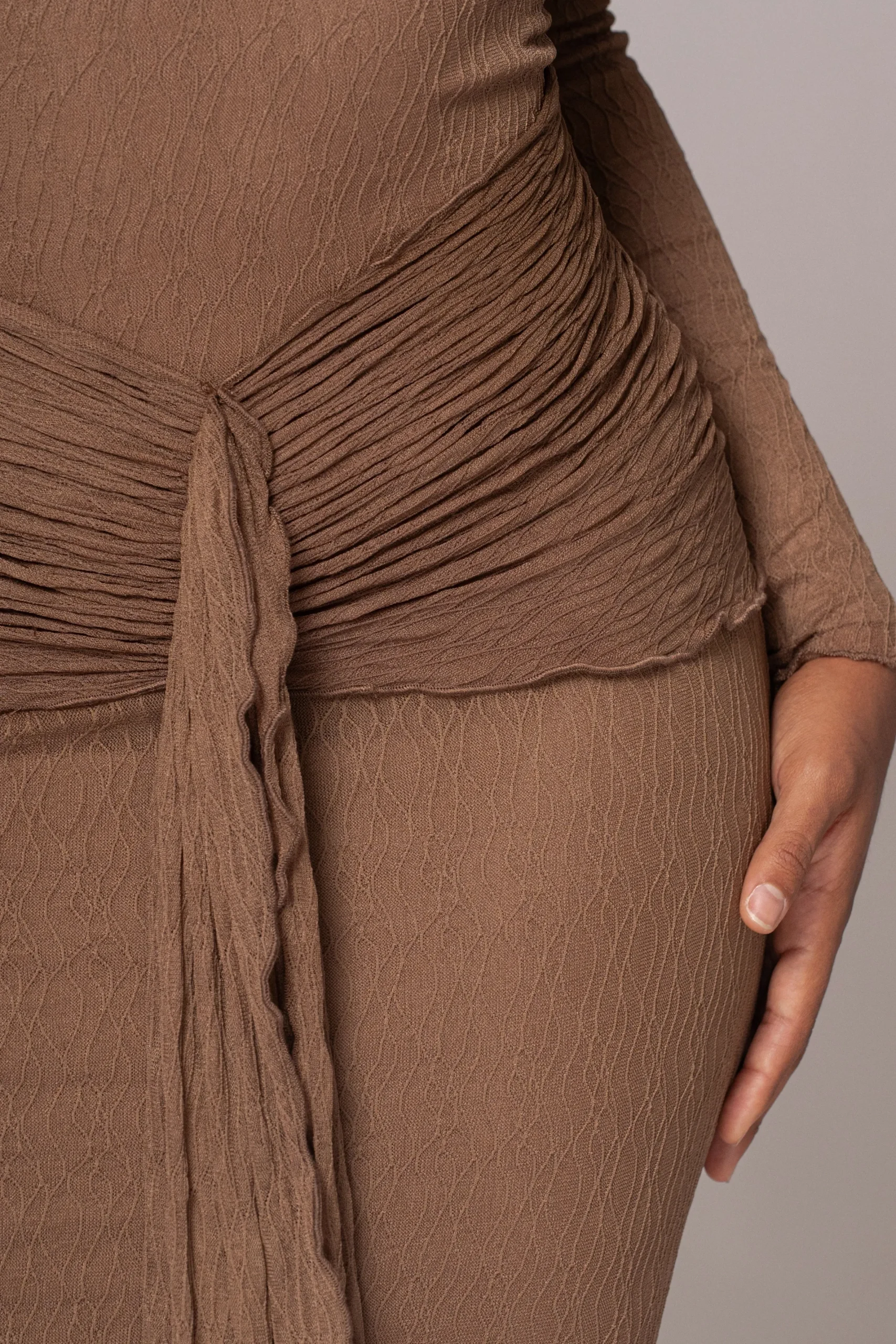 JLUXLABEL Chocolate Drape Mock Neck Dress