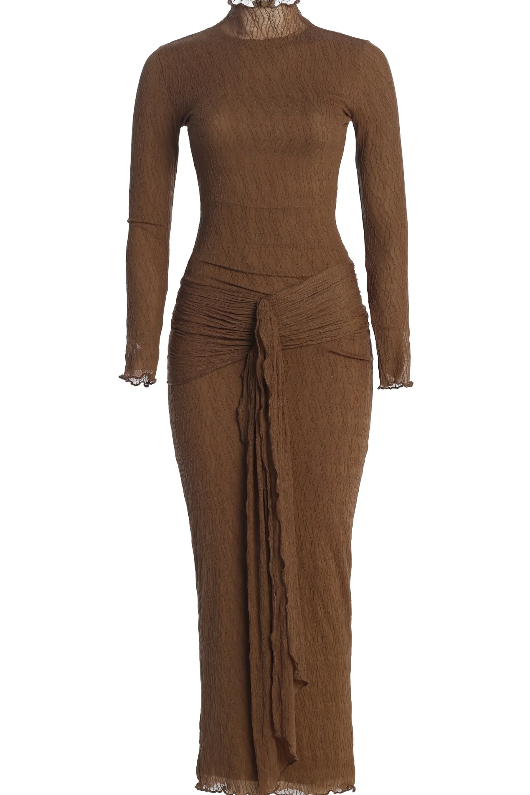 JLUXLABEL Chocolate Drape Mock Neck Dress