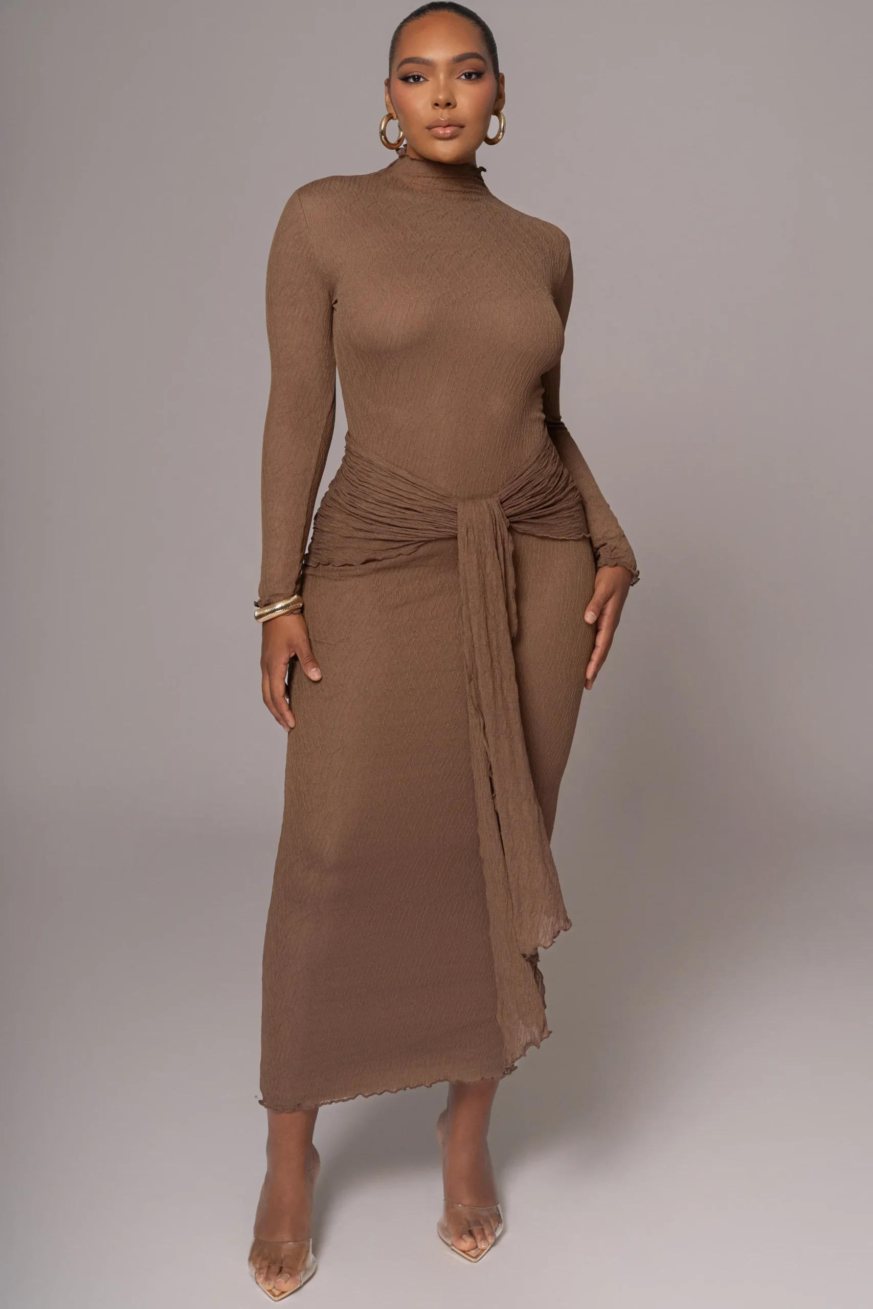 JLUXLABEL Chocolate Drape Mock Neck Dress
