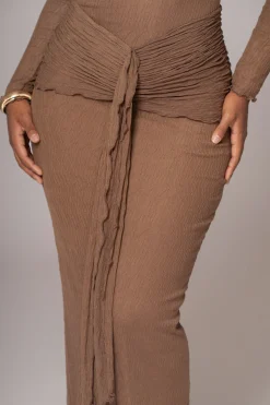 JLUXLABEL Chocolate Drape Mock Neck Dress