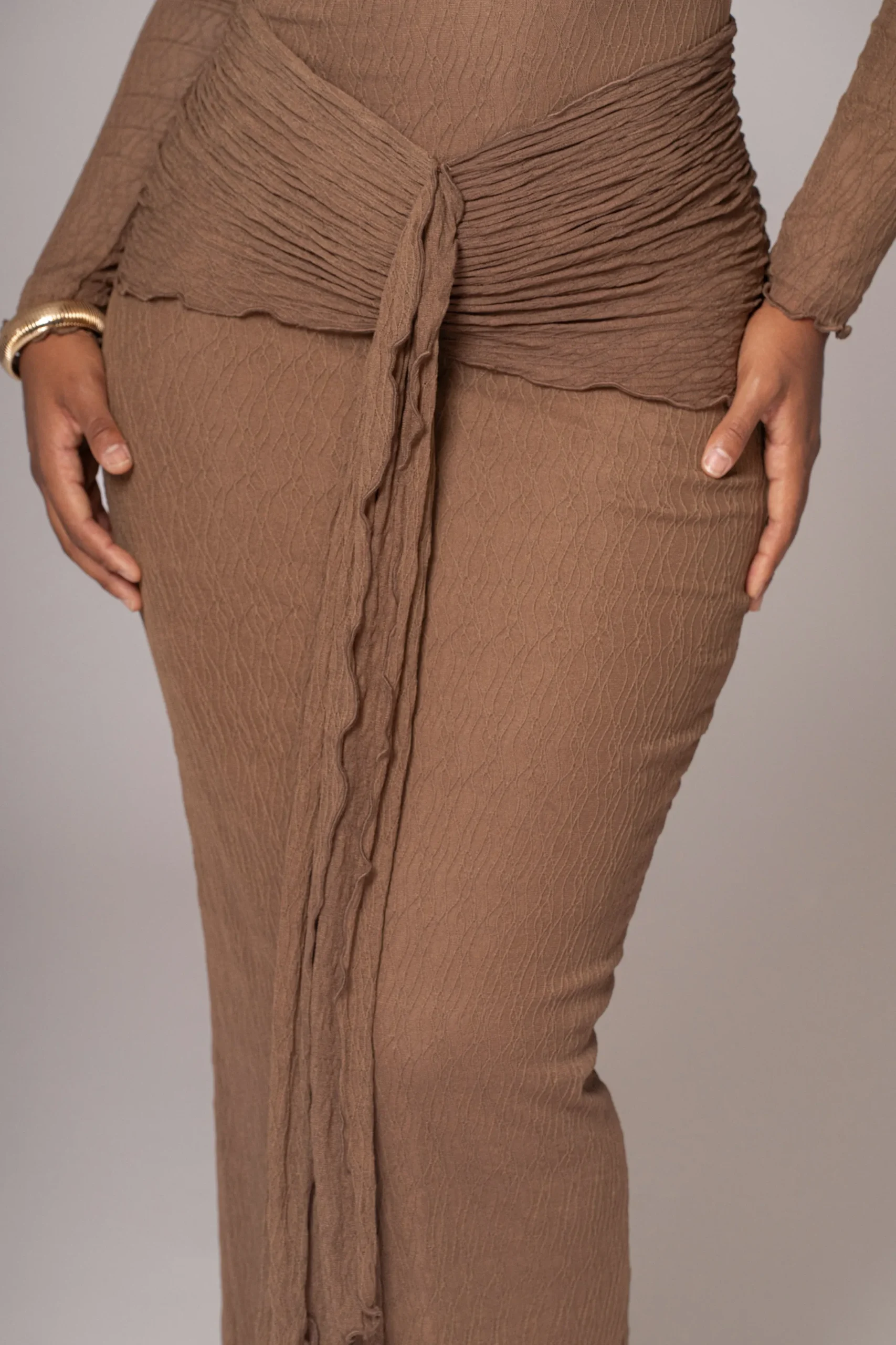 JLUXLABEL Chocolate Drape Mock Neck Dress