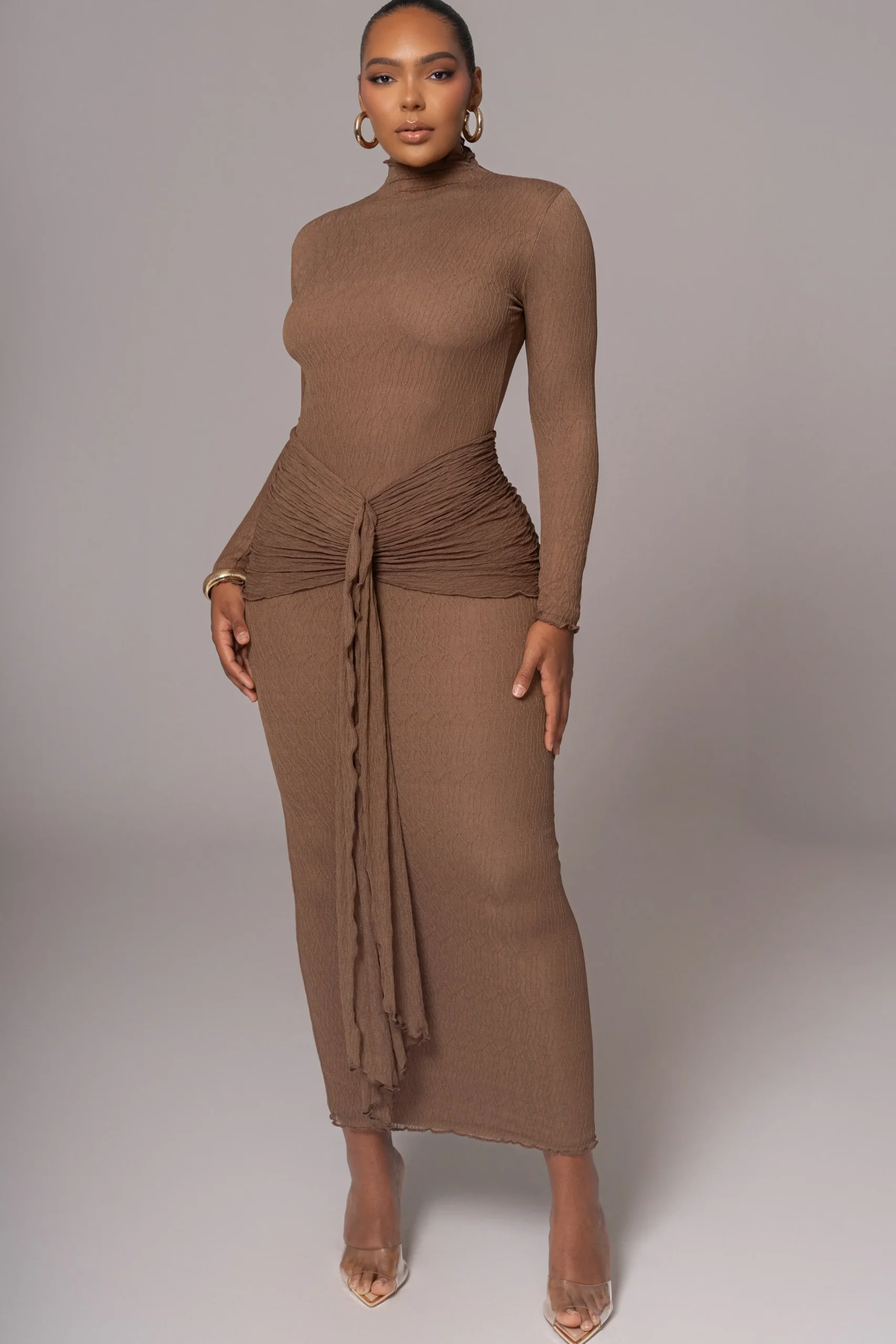 JLUXLABEL Chocolate Drape Mock Neck Dress