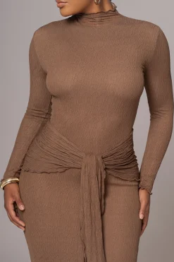 JLUXLABEL Chocolate Drape Mock Neck Dress