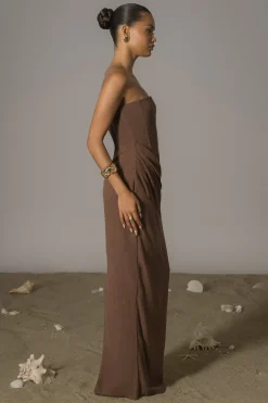 JLUXLABEL Chocolate Journey Linen Maxi Dress