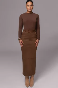 JLUXLABEL Chocolate Joy Suede Maxi Skirt