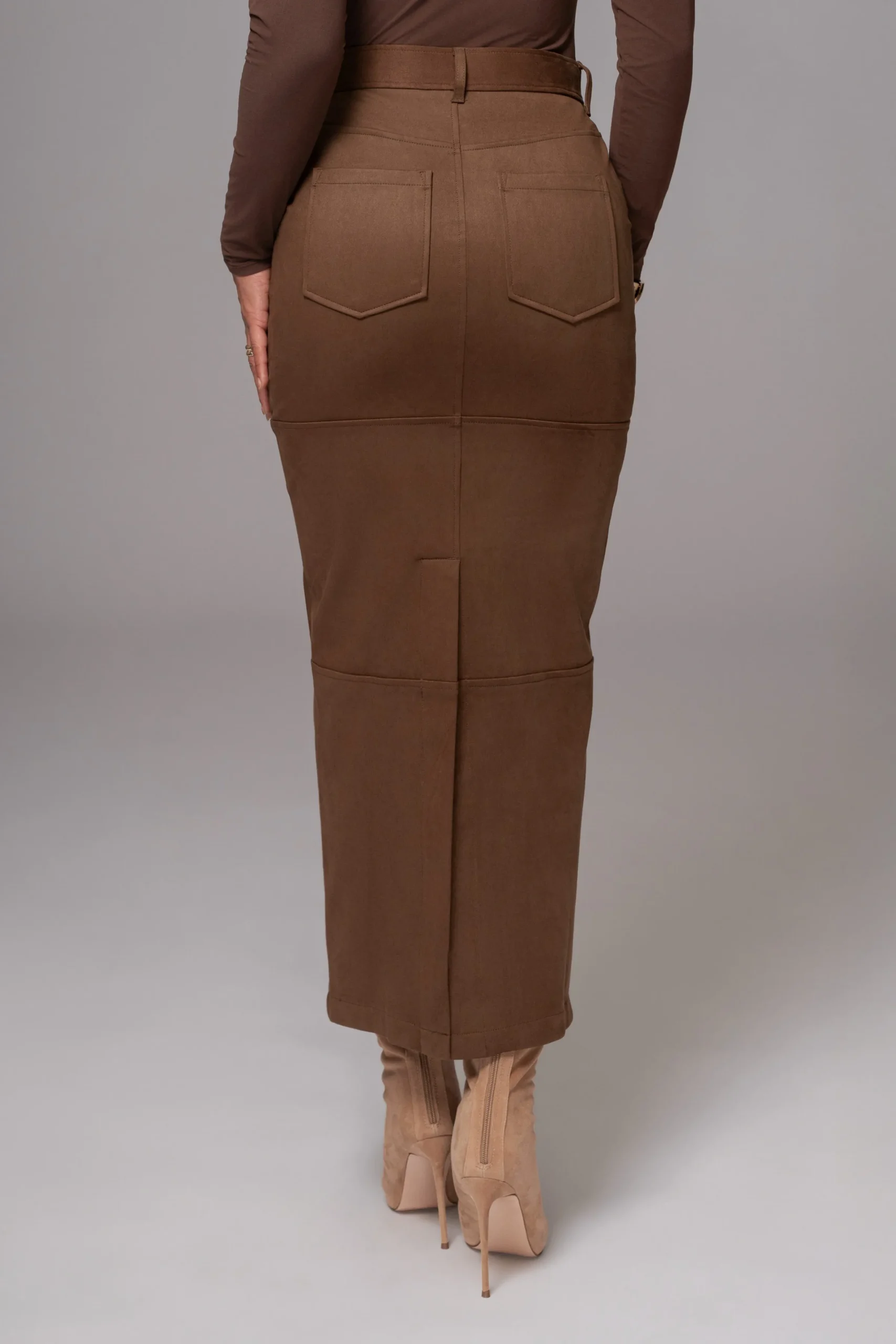 JLUXLABEL Chocolate Joy Suede Maxi Skirt