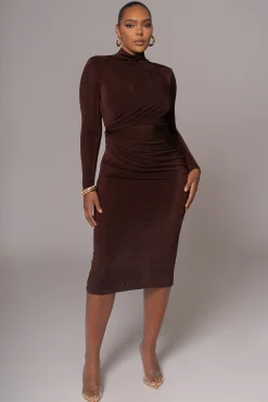 JLUXLABEL Chocolate Kara Mock Neck Dress