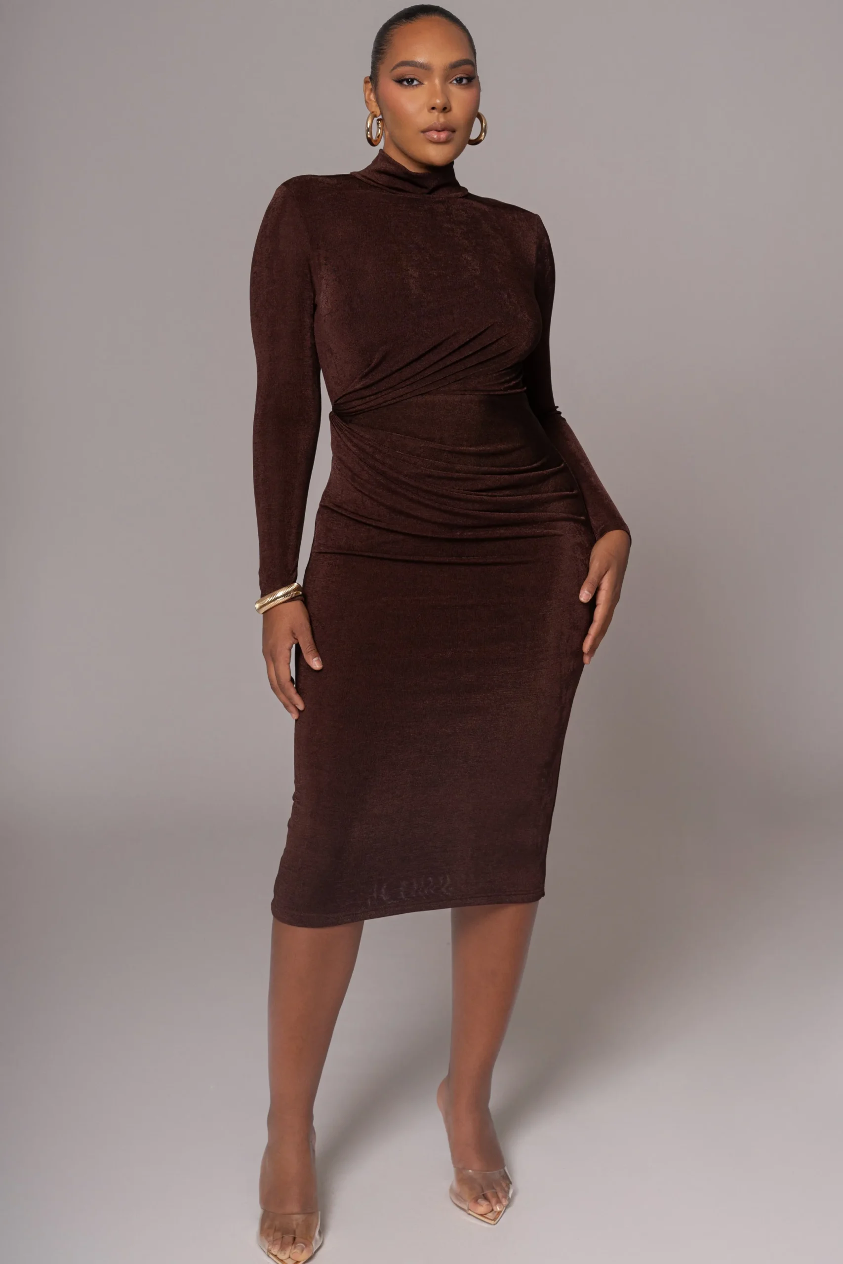 JLUXLABEL Chocolate Kara Mock Neck Dress