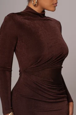JLUXLABEL Chocolate Kara Mock Neck Dress