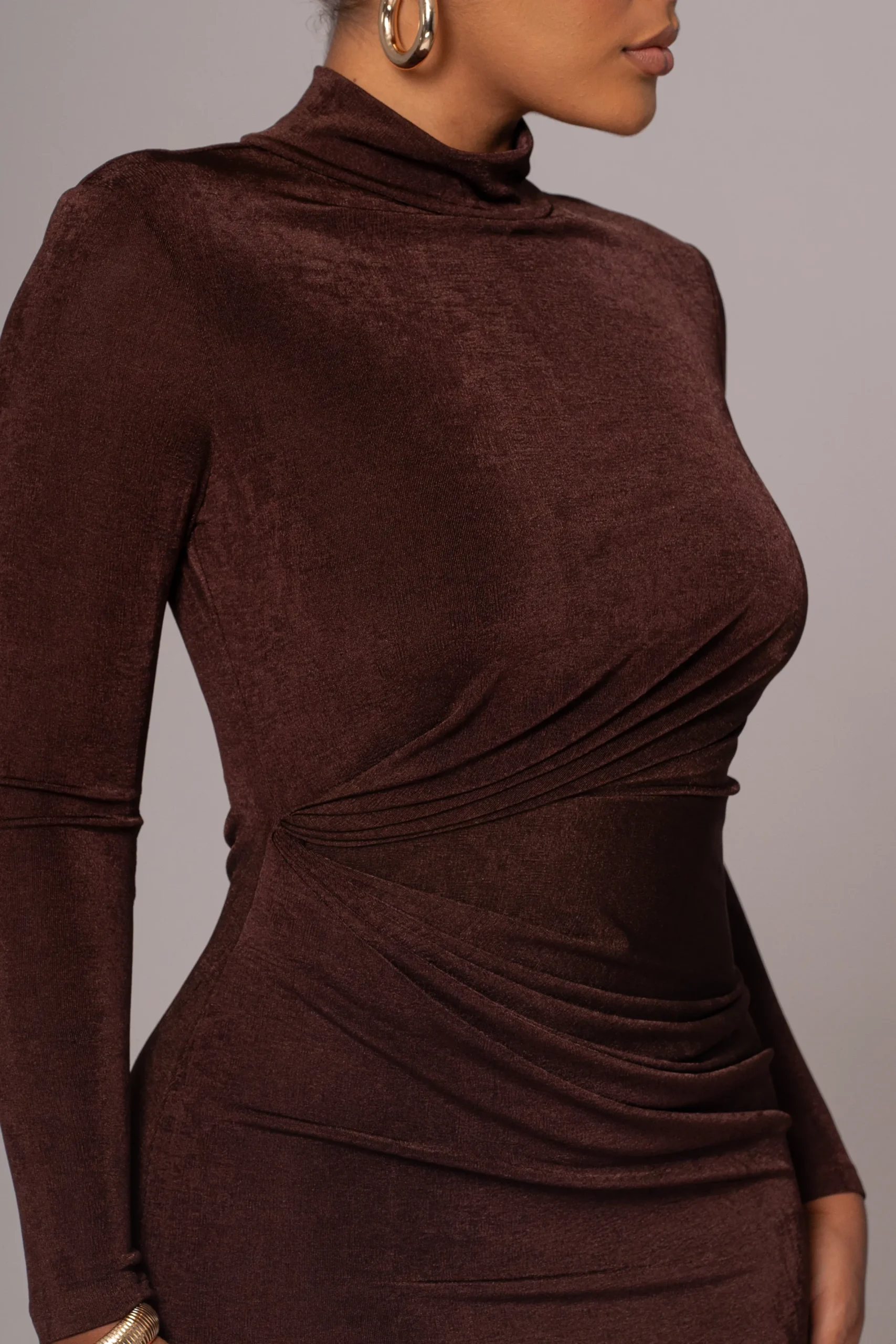 JLUXLABEL Chocolate Kara Mock Neck Dress