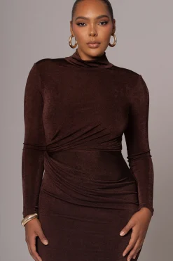 JLUXLABEL Chocolate Kara Mock Neck Dress