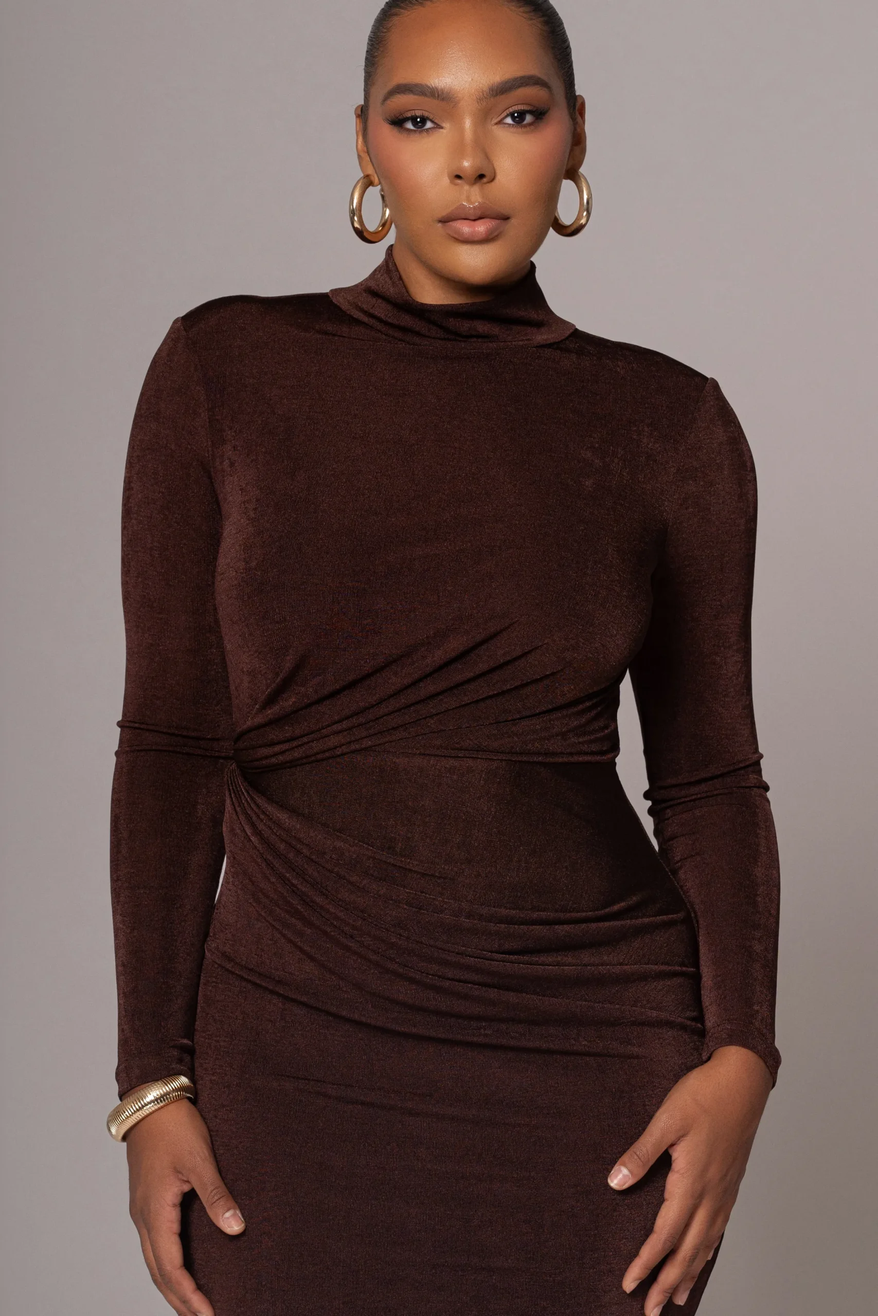 JLUXLABEL Chocolate Kara Mock Neck Dress