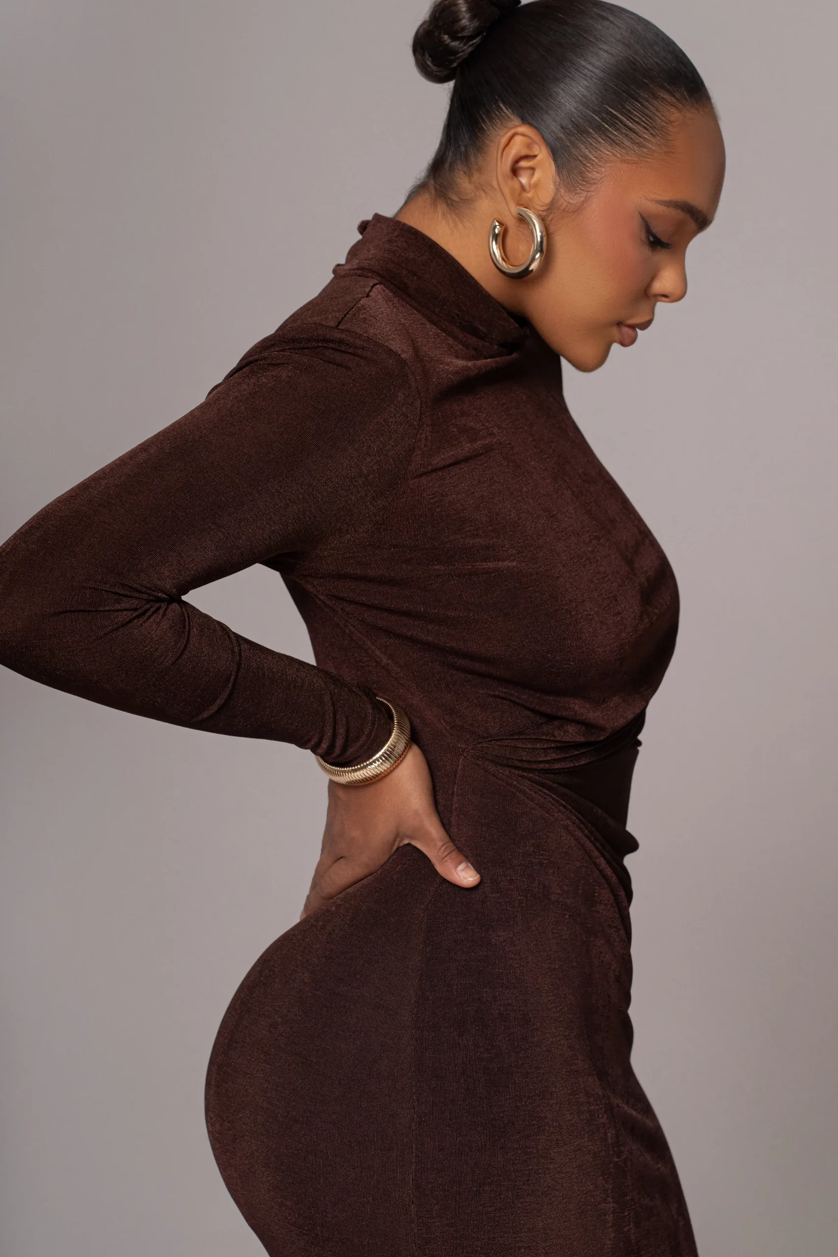 JLUXLABEL Chocolate Kara Mock Neck Dress