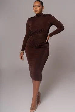JLUXLABEL Chocolate Kara Mock Neck Dress