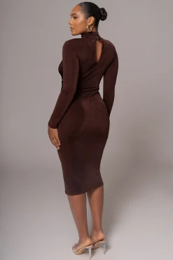 JLUXLABEL Chocolate Kara Mock Neck Dress