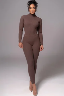 JLUXLABEL Chocolate Naaya Ribbed Leggings