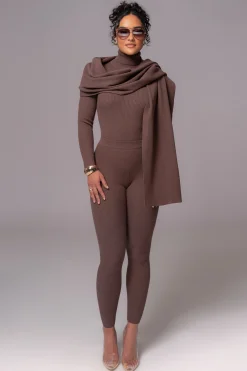 JLUXLABEL Chocolate Naaya Ribbed Leggings