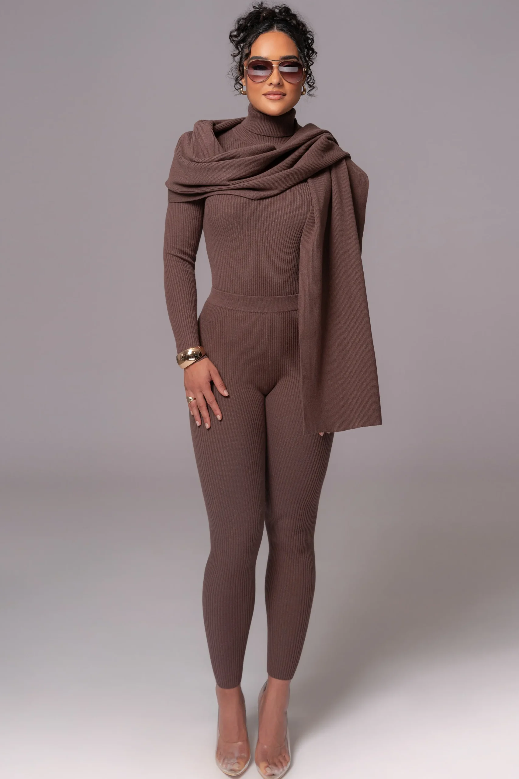 JLUXLABEL Chocolate Naaya Ribbed Leggings
