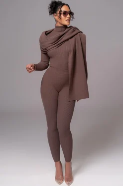 JLUXLABEL Chocolate Naaya Ribbed Leggings
