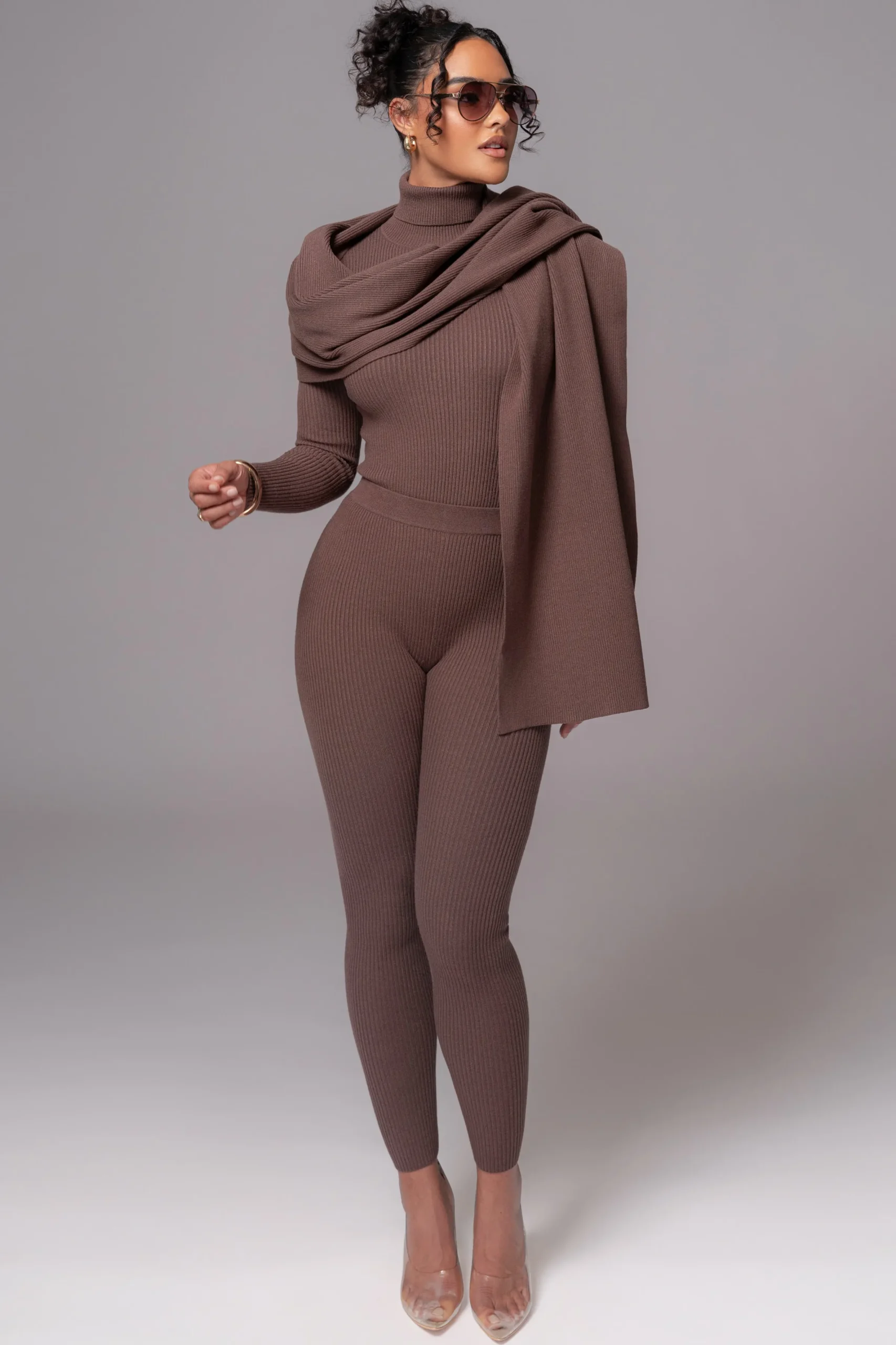 JLUXLABEL Chocolate Naaya Ribbed Leggings