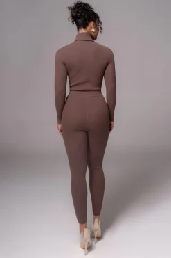 JLUXLABEL Chocolate Naaya Ribbed Leggings