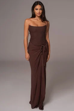 JLUXLABEL Chocolate Noelia Linen Slit Skirt