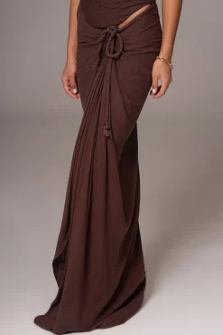 JLUXLABEL Chocolate Noelia Linen Slit Skirt