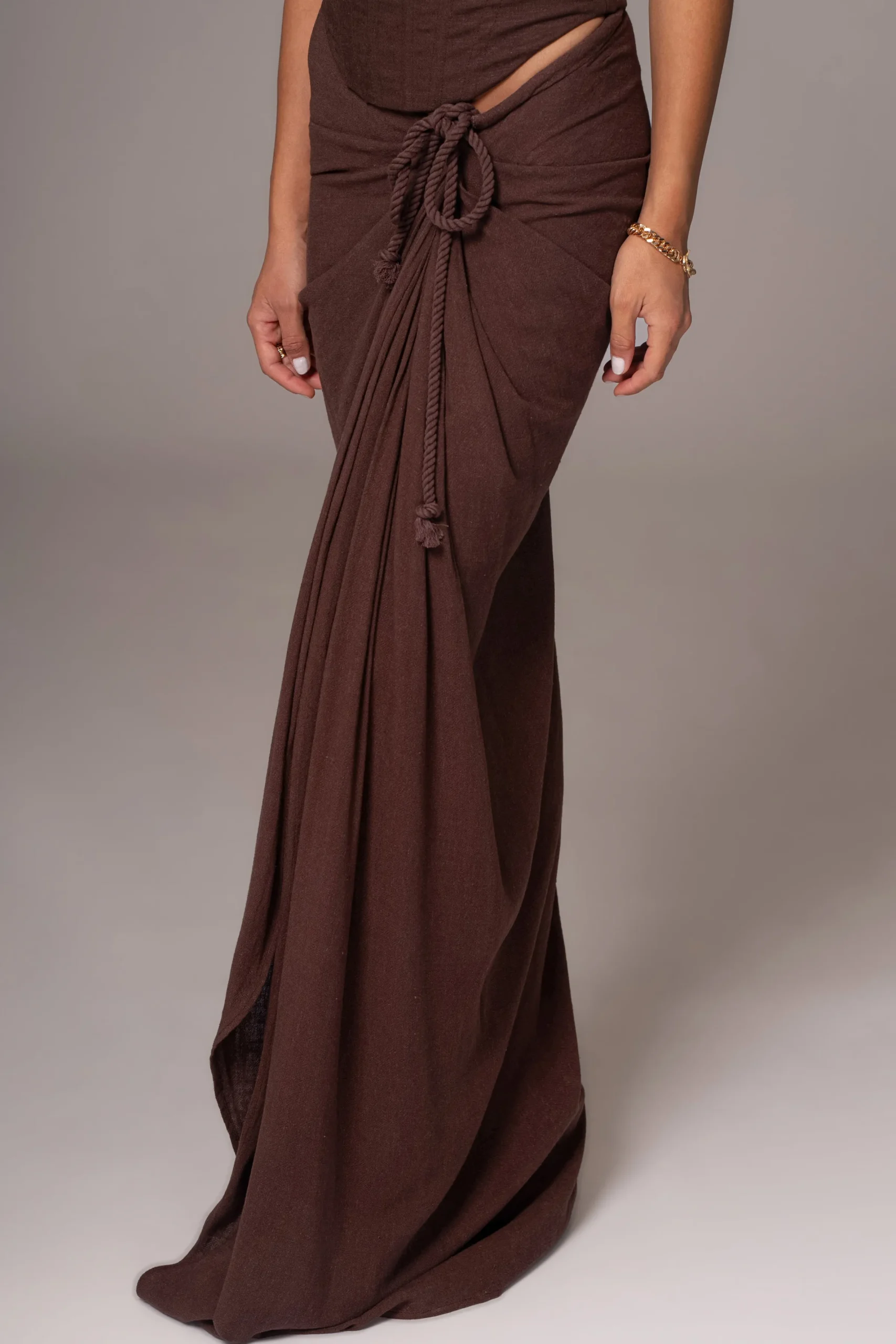 JLUXLABEL Chocolate Noelia Linen Slit Skirt